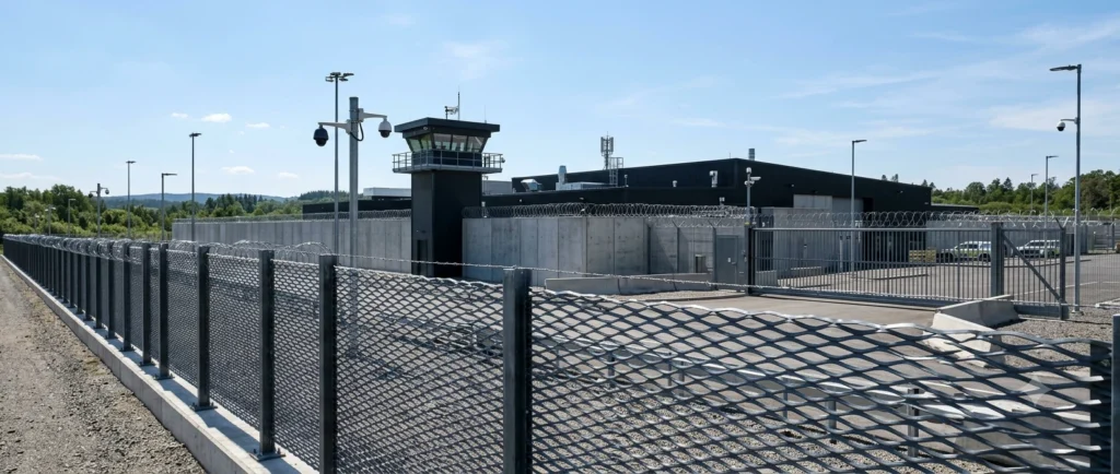 Heavy-duty expanded metal security fencing used for high-security facilities, industrial compounds, and prison perimeter protection.